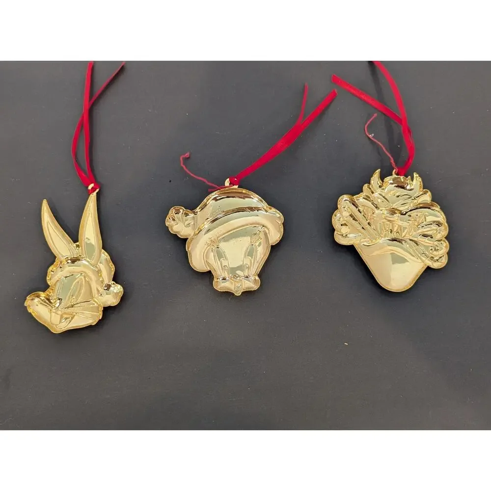 Looney Toons 3 Ornament Gold Tone Signed Vintage'97 Gloria Duchin Warner Brother
